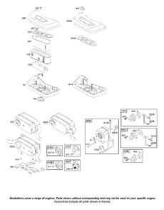 Air Cleaner, Muffler Diagram and Parts List for 42A707-2240-XX  Briggs and Stratton Engine